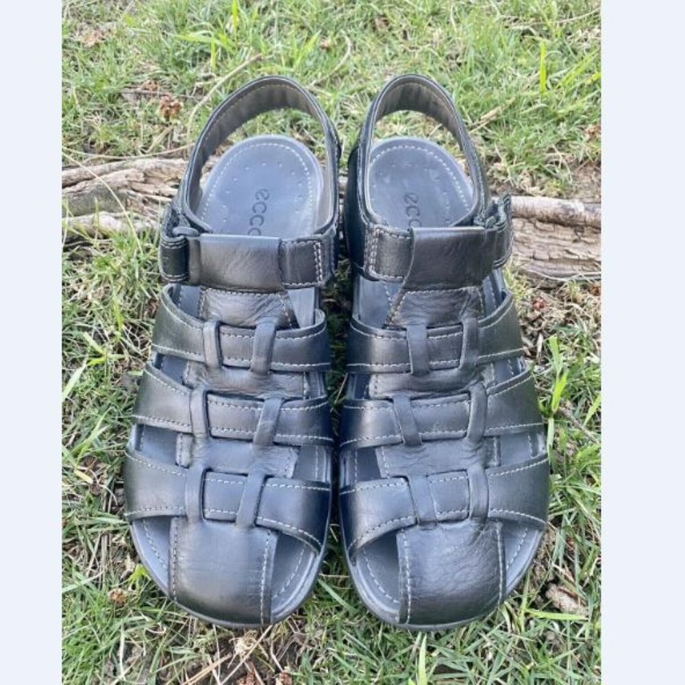 ECCO ‘Chander’ Fisherman Sandals Black Leather EU 46 US 11.5 - Picture 3 of 5